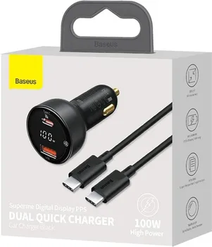 BASEUS SUPERME CAR CHARGER, USB, USB-C, 100W + USB-C CABLE (BLACK) (3 / 3)