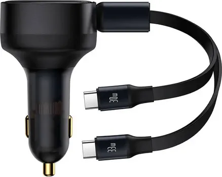 BASEUS ENJOYMENT CAR CHARGER 33W AUTO PUNJAČ SA KABLOVIMA │ MATERIJAL: ABS + PC, ALUMINIJUMSKA LEGURA │ ULAZ: DC 12-24V 3.5A MAX │ IZLAZI: 2X USB-C (33W MAX.) │ BOJA: CRNA │ DIMENZIJE: 80 X 46 X 49 MM │ TEŽINA: 78 G │ DUŽINA KABLA: 75 CM MAX (1 / 7)