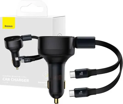 BASEUS ENJOYMENT CAR CHARGER 33W AUTO PUNJAČ SA KABLOVIMA │ MATERIJAL: ABS + PC, ALUMINIJUMSKA LEGURA │ ULAZ: DC 12-24V 3.5A MAX │ IZLAZI: 2X USB-C (33W MAX.) │ BOJA: CRNA │ DIMENZIJE: 80 X 46 X 49 MM │ TEŽINA: 78 G │ DUŽINA KABLA: 75 CM MAX (2 / 7)