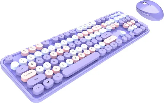 MOFII SWEET COMBO PURPLE BEŽIČNI KOMPLET TASTATURA I MIŠ │ TIP TASTATURE: MEMBRANSKA │ POVEZIVANJE: BEŽIČNO (2,4 G) │ DOMET: 6 10 M │ REZOLUCIJA MIŠA: 800 / 1200 / 1600 DPI │ DIMENZIJE TASTATURE: 444.34 X 133 X 38.1 MM │ DIMENZIJE MIŠA: 101.2 X 75 X 33.6 MM │ BROJ TASTERA: 104 (TASTATURA), 4 (MIŠ) │ NAPAJANJE: 1 X AA BATERIJA (TASTATURA), 1XAA BATERIJA (MIŠ) │ BOJA: LJUBIČASTA │ OSTALO: 12 FUNKCIJSKIH TASTERA, 3 REŽIMA SPAVANJA, PLUG&PLAY (1 / 3)
