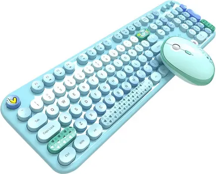 MOFII LOVELY COMBO (BLUE) KOMPLET TASTATURA I MIŠ │ BEŽIČNA VEZA 2.4G, DOMET 6-10M │ MIŠ: 4 TASTERA, DPI 800/1200/1600, 3 MILIONA KLIKOVA, 76G │ TASTATURA: 104 TASTERA, 8 MILIONA KLIKOVA, 677G │ NAPAJANJE: AA ALKALNA BATERIJA ZA OBA UREĐAJA (1 / 3)