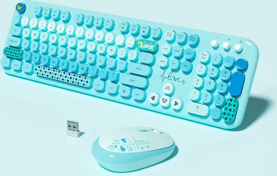 MOFII LOVELY COMBO (BLUE) KOMPLET TASTATURA I MIŠ │ BEŽIČNA VEZA 2.4G, DOMET 6-10M │ MIŠ: 4 TASTERA, DPI 800/1200/1600, 3 MILIONA KLIKOVA, 76G │ TASTATURA: 104 TASTERA, 8 MILIONA KLIKOVA, 677G │ NAPAJANJE: AA ALKALNA BATERIJA ZA OBA UREĐAJA (2 / 3)
