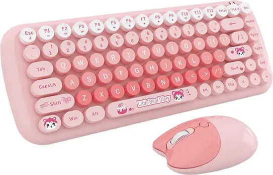 MOFII CANDY NEW COMBO (PINK) KOMPLET TASTATURA I MIŠ │ DOMET: 6-10M │ MIŠ: 4 TASTERA, DPI 800/1200/1600, 3 MILIONA KLIKOVA, TEŽINA 80G │ TASTATURA: 84 TASTERA, 8 MILIONA KLIKOVA, TEŽINA 558.6G │ NAPAJANJE: 1X AA BATERIJA ZA MIŠ, 2X AA BATERIJE ZA TASTATURU (1 / 3)