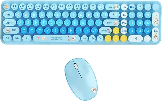 MOFII BABY BEAR BLUE BEŽIČNI KOMPLET TASTATURA I MIŠ │ POVEZIVANJE: BEŽIČNO, 2.4 GHZ │ DOMET: 6-10 M │ MIŠ: 3 TASTERA, 1200 DPI, 1X AA BATERIJA, 75 G │ TASTATURA: 85 TASTERA, 2X AAA BATERIJE, 499 G (1 / 3)