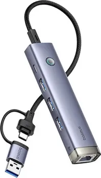 BASEUS ULTRAJOY 4U1 HUB USB-A&USB-C NA 3XUSB3.0+USB-C+RJ45 (B0005280B811-14) │ BOJA: SIVA │ PORTOVI: 3X USB-A, 1X USB-C, 1X RJ45 │ USB-C NAPON: 5V - 3A │ USB-A BRZINA: DO 5 GBPS │ RJ45 BRZINA: DO 1000 MBPS │ IZLAZ: 5V - 0.9A │ KOMPATIBILNOST: WINDOWS, MACOS, LINUX │ MATERIJAL: ALUMINIJSKA LEGURA + PC/ABS │ DIMENZIJE: 26 X 120 X 16 MM │ TEŽINA: 58,5 G │ DUŽINA KABLA: 22,5 CM (1 / 7)