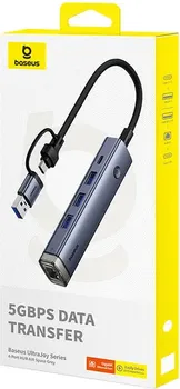 BASEUS ULTRAJOY 4U1 HUB USB-A&USB-C NA 3XUSB3.0+USB-C+RJ45 (B0005280B811-14) │ BOJA: SIVA │ PORTOVI: 3X USB-A, 1X USB-C, 1X RJ45 │ USB-C NAPON: 5V - 3A │ USB-A BRZINA: DO 5 GBPS │ RJ45 BRZINA: DO 1000 MBPS │ IZLAZ: 5V - 0.9A │ KOMPATIBILNOST: WINDOWS, MACOS, LINUX │ MATERIJAL: ALUMINIJSKA LEGURA + PC/ABS │ DIMENZIJE: 26 X 120 X 16 MM │ TEŽINA: 58,5 G │ DUŽINA KABLA: 22,5 CM (6 / 7)
