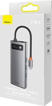 BASEUS METAL GLEAM 7-IN-1 TYPE-C HUB │ BOJA: SIVA │ INTERFEJS: USB-C │ PORTOVI: 3X USB 3.0, 1X USB-C PD, 2X HDMI, 1X RJ45 │ BRZINA (USB 3.0): DO 5 GBPS │ REZOLUCIJA (HDMI): 4K @ 30 HZ │ ETHERNET: 1000 MBPS │ SNAGA PUNJENJA: 100W │ DIMENZIJE: 48.3 X 120 X 16 MM │ TEŽINA: 87 G (6 / 9)
