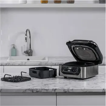 NINJA AG301EU FOODI GRILL & AIR FRYER │ SNAGA: 1750 W │ KAPACITET: 5.7 L │ TEMPERATURA: DO 265°C │ FUNKCIJE: 5 NAČINA KUVANJA │ TEHNOLOGIJA: CIKLONSKI VAZDUH │ SMANJENJE DIMA │ ČIŠĆENJE: DIJELOVI PERIVI U MAŠINI ZA SUĐE, UKLJUČENA ČETKA │ DIMENZIJE: 45 X 36 X 24 CM │ BOJA: CRNA (3 / 5)