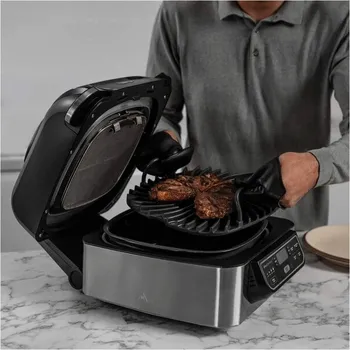 NINJA AG301EU FOODI GRILL & AIR FRYER │ SNAGA: 1750 W │ KAPACITET: 5.7 L │ TEMPERATURA: DO 265°C │ FUNKCIJE: 5 NAČINA KUVANJA │ TEHNOLOGIJA: CIKLONSKI VAZDUH │ SMANJENJE DIMA │ ČIŠĆENJE: DIJELOVI PERIVI U MAŠINI ZA SUĐE, UKLJUČENA ČETKA │ DIMENZIJE: 45 X 36 X 24 CM │ BOJA: CRNA (4 / 5)
