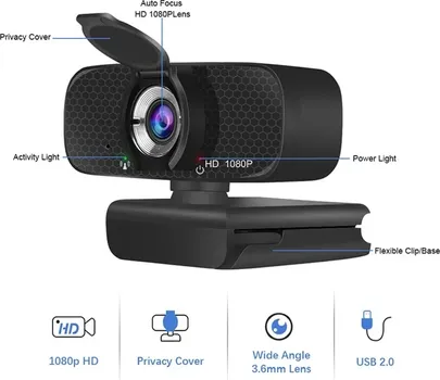 1080P USB WEBCAM MICROPHONE FOR LIVE STREAMING VIDEO CALL CONFERENCE (3 / 6)