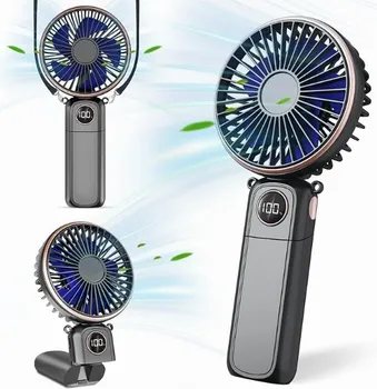 RUČNI VENTILATOR + POWERBANK 4000 MAH, 5 BRZINA, LED EKRAN, SKLOPIVI, CRNI (1 / 1)