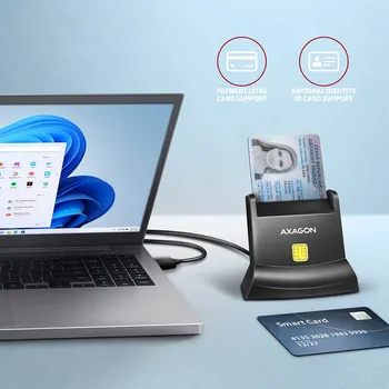 UNIVERZALNI DESKTOP USB KONTAKT ČITAČ PAMETNIH KARTICA / ID KARTICA SA DUGIM USB-A KABLOM, AXAGON (2 / 4)