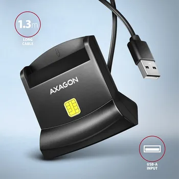 UNIVERZALNI DESKTOP USB KONTAKT ČITAČ PAMETNIH KARTICA / ID KARTICA SA DUGIM USB-A KABLOM, AXAGON (3 / 4)