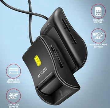 AXAGON KOMPAKTNI DESKTOP USB KONTAKT SMART/ID & SD/MICROSD/SIM ČITAČ KARTICA SA DUGIM USB-A KABLOM (3 / 3)