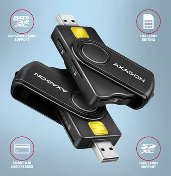 AXAGON KOMPAKTNI PUTNI USB-A + USB-C KONTAKT SMART / ID KARTICA I ČITAČ SD / MICROSD / SIM KARTICA (3 / 3)