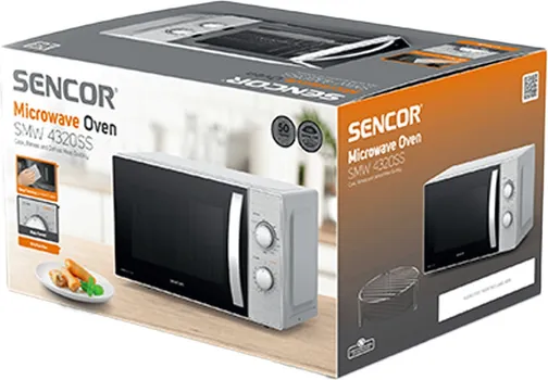 SENCOR SMW 4320SS MIKROTALASNA RERNA │ SNAGA: 700W │ SNAGA GRILA: 1.000W │ KAPACITET: 20L │ ROTIRAJUĆI TANJIR: 25.5CM │ DIMENZIJE: 440MM X 364MM X 259MM │ TEŽINA: 11.5KG │ MATERIJAL: NERĐAJUĆI ČELIK, EMAJLIRANI METAL │ BOJA: INOX │ FUNKCIJE: TAJMER, ODMRZAVANJE, ZVUČNI SIGNAL │ KONTROLA: MEHANIČKA (8 / 8)