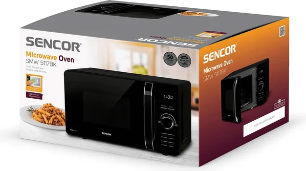 SENCOR SMW 5117BK MIKROTALASNA RERNA │ TIP: MIKROTALASNA RERNA │ SNAGA: 800W │ KAPACITET: 17L │ DIMENZIJE: 451MM X 354MM X 256MM │ MATERIJAL: EMAJL │ BOJA: CRNA │ FUNKCIJE: ODLOŽEN START, DEČIJA SIGURNOSNA ZAŠTITA, LED DISPLEJ │ KONTROLA: MEHANIČKA │ OSTALO: 8 PROGRAMA (9 / 9)