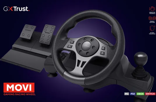 TRUST GXT289 MOVI RACING WHEEL/BLACK/WIRED/2M/CLAMPS/USB-A VOLAN GXT 289 MOVI, PC/PS4/XBOX/SWITCH, USB (15 / 15)