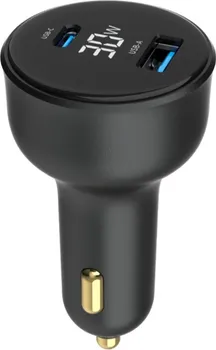 2-PORTNI USB BRZI PUNJAČ ZA AUTO, TYPE-C PD, LCD, 30 W, CRNI (3 / 4)