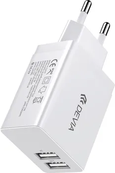 DEVIA WALL CHARGER SMART 2X USB 2.4A WHITE MAKSIMALNA STRUJA 2,40 A, KONEKTOR USB-A (ŽENSKI) (1 / 2)