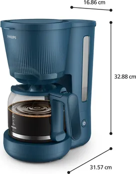 PHILIPS HD7411/70 RUČNI DRIP APARAT │ KAPACITET: 10 ŠOLJICA │ REZERVOAR: 1,38L │ SNAGA: 1080W │ TIP KAFE: MLEVENA │ ANTI-DRIP │ FUNKCIJA ODRŽAVANJA TOPLOTE: DA (30 MIN) │ AUTOMATSKO ISKLJUČIVANJE │ MATERIJAL: STAKLO │ BOJA: PLAVA │ DIMENZIJE: 168,6X315,7X328,8 MM (2 / 3)