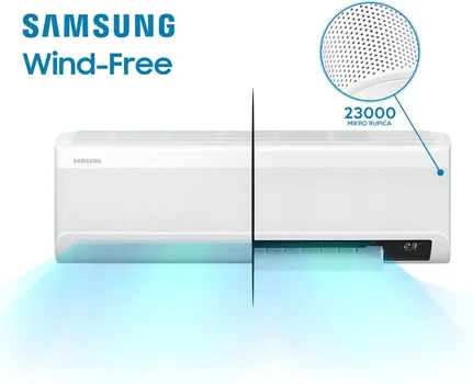 SAMSUNG WINDFREE COMFORT AR60F12C1AWNEU / AR60F12C1AWXEU SPLIT SISTEM │ SNAGA HLAĐENJA / GRIJANJA: 3.5 KW │ ENERGETSKA KLASA: A++ │ TEHNOLOGIJA: WIND-FREE HLAĐENJE BEZ STRUJANJA VAZDUHA │ UPRAVLJANJE: SMARTTHINGS APLIKACIJA (1 / 5)