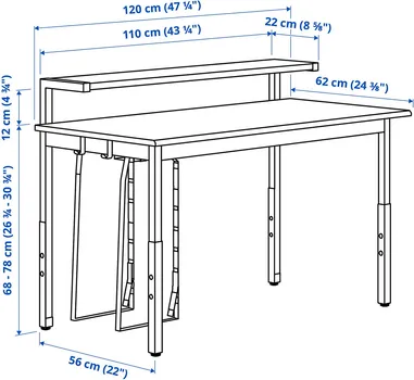 IKEA UTVISNING GAMING DESK WITH SHELF, 120X60 CM 405.864.00 (10 / 10)