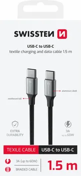 SWISSTEN TEXTILE II USB-C / USB-C 1.5M BLACK │ KONEKTORI: USB-C NA USB-C │ MATERIJAL: ALUMINIJUM, TEKSTILNO OPLETENJE │ STRUJA: 3 A │ BRZINA PRENOSA: 480 MB/S (2 / 2)