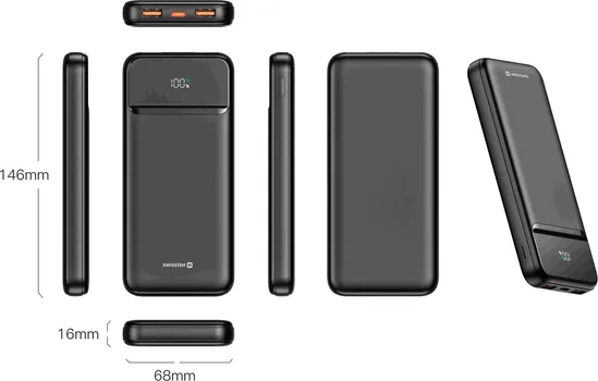 SWISSTEN POWER LINE II 10000MAH POWERBANK │ KAPACITET: 10,000 MAH (3.7V, 37 WH) │ TIP: LI-POLIMERSKA BATERIJA │ DIMENZIJE: 14.6×6.8×1.6 CM │ TEŽINA: 235 G │ MATERIJAL: VATROOTPORNI ABS + POLIKARBONAT │ LED DISPLEJ │ ULAZ (USB-C): DO 18W │ IZLAZI: 2X USB-A DO 22.5W, USB-C DO 20W │ PPS: DO 22W │ KABL: USB-C NA USB-C (1M, 3A) UKLJUČEN (2 / 3)