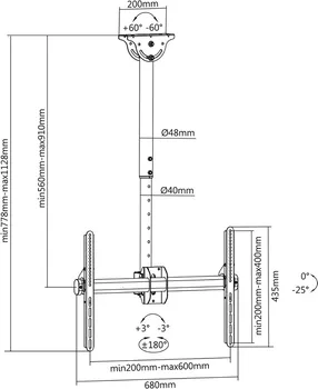 DIGITUS DA-90421 UNIVERZALNO POGODNO ZA EKRANE OD 37 DO 70 , NOSIVOST: 50 KG, PROMJENJIVO TELESKOPSKO PODEŠAVANJE VISINE (35 CM), INT (7 / 7)