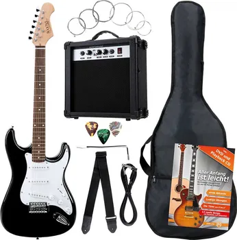 ROCKTILE BANGER’S PACK E-GUITAR SET BLACK-WHITE ELEKTRICNA GITARA + TORBA, GITARSKO POJACALO, KAIS, KABAL, SET ZICA,... (1 / 10)