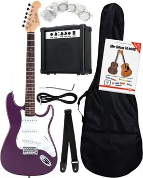 ROCKTILE BANGER’S PACK E-GUITAR SET PURPLE ELEKTRICNA GITARA + TORBA, GITARSKO POJACALO, KAIS, KABAL, SET ZICA,... (1 / 10)
