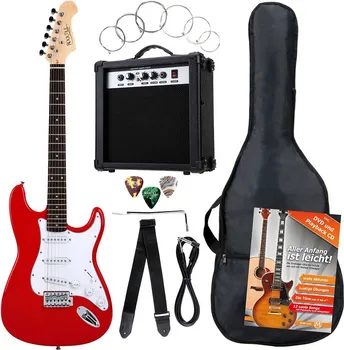 ROCKTILE BANGER’S PACK E-GUITAR SET RED ELEKTRICNA GITARA + TORBA, GITARSKO POJACALO, KAIS, KABAL, SET ZICA,... (1 / 10)