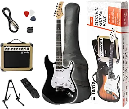 TERRIS TEP1 BLK POČETNIČKI GITARSKI KOMPLET SA POJAČALOM, TUNEROM I DODATNOM OPREMOM U... (1 / 8)