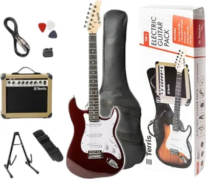 TERRIS TEP1 RED POČETNIČKI GITARSKI KOMPLET SA POJAČALOM, TUNEROM I DODATNOM OPREMOM U... (1 / 9)