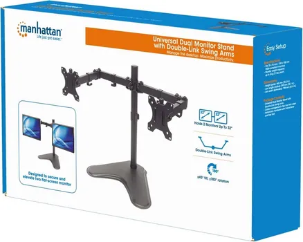 MANHATTAN 461559 UNIVERSAL DUAL MONITOR STAND SRŽI DVA LCD MONITORA OD 13 DO 32 , DVOSTRUKE OKRETNE RUKE S ODVOJENIM NAGIBOM OD ±45°, ROTACIJOM OD ±180°, ODGO (3 / 4)