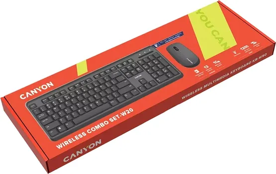CANYON SET-W20 WIRELESS COMBO SET VELVET TREAD TEHNOLOGIJA POVEZIVANJA: WIRELESS TASTATURA, BROJ TASTERA: 104, REZOLUCIJA 100 DPI, SLOVNI RASPORED: (US), MEMBRANSKI TA (2 / 2)