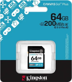 KINGSTON 64GB SDXC CANVAS GO PLUS GEN4 200MB/S C10 UHS-I U3 V30 SDG4/64GB (1 / 1)