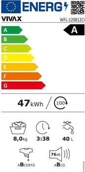 VIVAX WFL-120812CI VEŠ MAŠINA │ KAPACITET: 8KG │ OBR./MIN 1200 │ BROJ PROGRAMA: 12 │ INVERTER MOTOR │ ENERGETSKA EFIKASNOST A │ ŠXVXD: 59,5 X 85 X 48 (8 / 11)