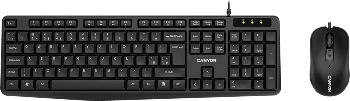 CANYON SET-1 TASTATURA I MIŠ KOMPLET │ USB INTERFEJS │ 104 TASTERA │ 1600 DPI REZOLUCIJA │ DUŽINA KABLA 1.5 M │ BOJA CRNA │ DIMENZIJE: 443 X 145 X 24 MM (1 / 3)