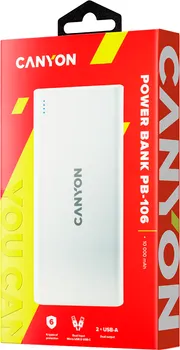 CANYON PB-106, POWER BANK 10000MAH LI-POLY BATTERY, INPUT 5V/2A, OUTPUT 5V/2.1A(MAX), USB CABLE LENGTH 0.3M, 140*68*16MM, 0.24KG, WHITE (3 / 4)