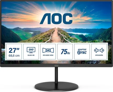 AOC MONITOR Q27V4EA 27 2K OFFICE (IPS, 2560X1440, 75HZ, 4 MS, 178°/178°, 250 CD/M, 20M:1, ANTIGLARE 3H, HDMI, DP, AUDIO, TILT) BLACK, 3Y (2 / 9)