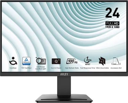 MSI PRO MP2412 BUSINESS 23.8 VELIČINA EKRANA: 23.8 , REZOLUCIJA 1920X1080 FULL HD 100HZ, PANEL: VA, ODNOS STRANICA: 16:9, HDMI/DP, VESA 75X75 (1 / 6)
