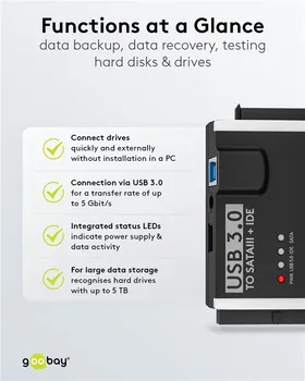 GOOBAY USB 3.0 HARD DRIVE ADAPTER FOR IDE AND SATA, 1.3 M, STANDING BOX 72013 (5 / 5)