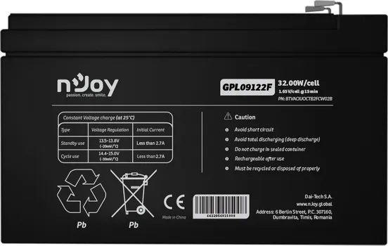 NJOY GPL09122F BATERIJA ZA UPS 12V 9AH (BTVACIUOCTB2FCW02B) (2 / 3)