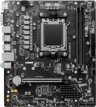 MSI PRO A620M-E, MATX, SOCKET AM5, DUAL CHANNEL DDR5 6800+MHZ, 1X PCIE X16 SLOT, 1X M.2 SLOT, 1X HDMI, 1X VGA, 2X USB 3.2 GEN 1, 4X USB 2.0, 7.1 HD AUDIO, REALTEK RTL8111H GIGABIT LAN, 3Y (2 / 3)