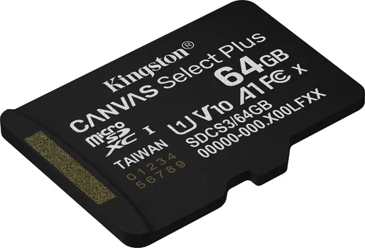 KINGSTON CANVAS SELECT PLUS 64GB MICROSD + SD ADAPTER │ KAPACITET: 64 GB │ TIP KARTICE: MICROSDXC │ BRZINA ČITANJA: 100 MB/S │ KLASA BRZINE: CLASS 1 (U1) │ KLASA VIDEO-BRZINE: V10 │ KLASA PERFORMANSI: A1 (4 / 8)