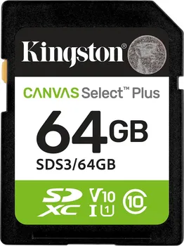KINGSTON CANVAS SELECT PLUS 64GB SD KARTICA (SDS3/64GB) │ KAPACITET: 64 GB │ BRZINA ČITANJA: 100 MB/S │ UHS-I │ KLASA BRZINE: U1 │ VIDEO BRZINA: V10 │ KLASA MEMORIJE: 10 (1 / 4)