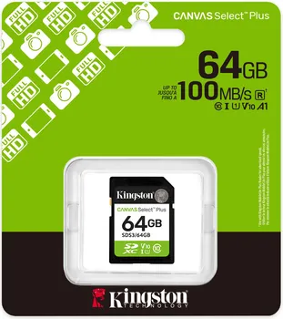 KINGSTON CANVAS SELECT PLUS 64GB SD KARTICA (SDS3/64GB) │ KAPACITET: 64 GB │ BRZINA ČITANJA: 100 MB/S │ UHS-I │ KLASA BRZINE: U1 │ VIDEO BRZINA: V10 │ KLASA MEMORIJE: 10 (4 / 4)
