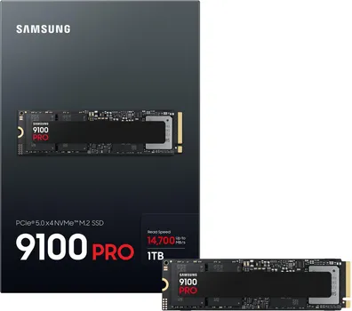 SAMSUNG 9100 PRO 1TB SSD DISK │ 256-BIT AES ENKRIPCIJA │ M.2 FORMAT │ PCI EXPRESS 5.0 INTERFEJS │ NVME PODRŠKA │ V-NAND TLC MEMORIJA │ BRZINA ČITANJA 14700 MB/S │ BRZINA PISANJA 13300 MB/S (1 / 8)